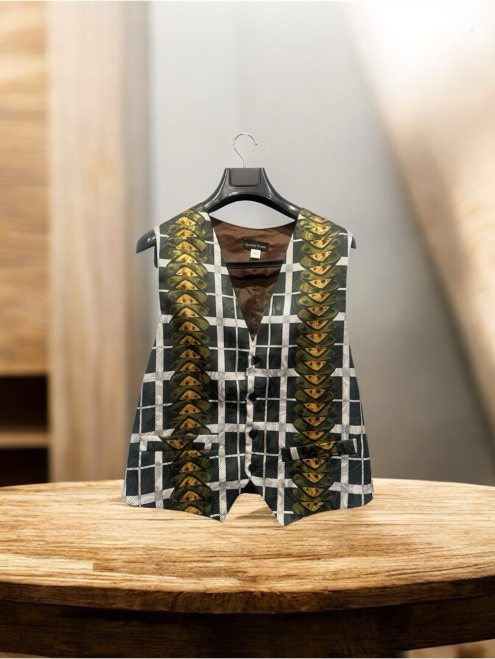 Patterned Check & Olive Accent Vest